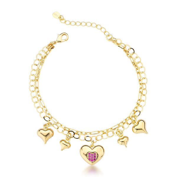 Pulseira de Corações Banhada em Ouro 18k - Joia Banhada com Toque de Amor