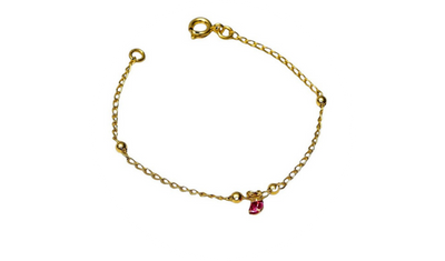 pulseira infantil com um ponto de luz rosa banhado a ouro