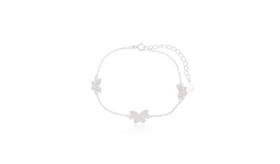 pulseira tres borboletas cravejadas prata