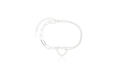 pulseira elos coracao e fio duplo prata