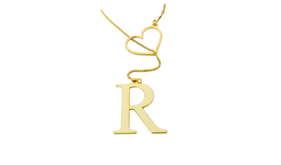colar letra personalizado co coracao banhada a ouro