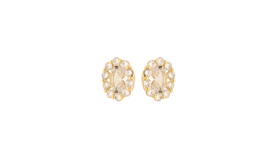 brinco oval ponto de luz cravejado banhado a ouro