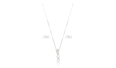 conjunto colar e brincos minimalistas infinito prata
