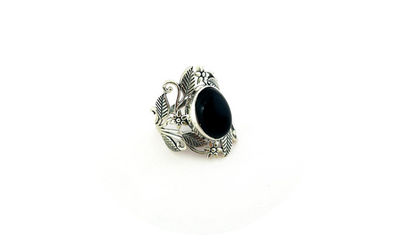 anel floral com pedra onix prata de bali