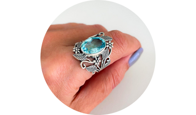 anel oval topazio azul prata de bali