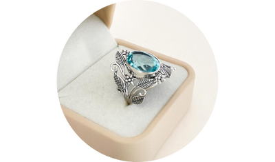 anel oval topazio azul prata de bali 925
