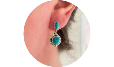 brinco medio redondo turquesa prata 925