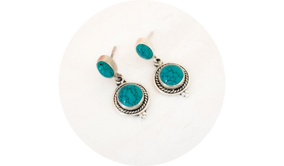 brinco medio redondo turquesa prata