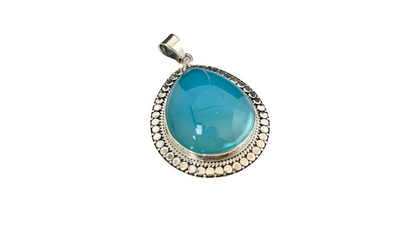 pingente calcedonia gota 5cm prata