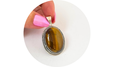 pingente oval olho de tigre 4 2cm prata 925