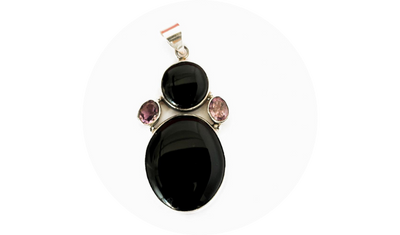 pingente oval pedra natural onix e ametista prata 925
