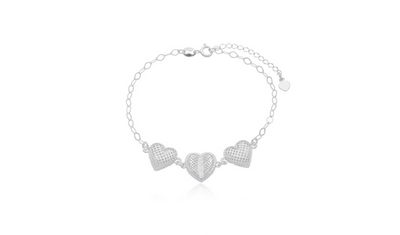 pulseira elo portugues com coracoes fechados prata 925