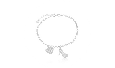 pulseira elo portugues sapato e coracao 3d prata