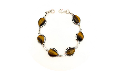 pulseira feminina gotas de olho de tigre em prata de bali pedra natural