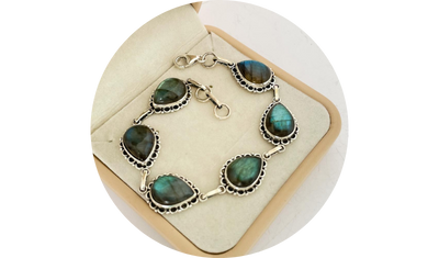 pulseira gotas pedra labradorita prata