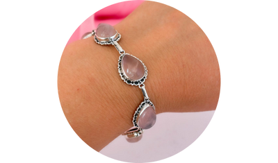 pulseira gotas quartzo rosa prata de bali