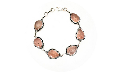 pulseira gotas quartzo rosa prata de bali 925