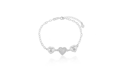 pulseira elo portugues com coracoes prata 925