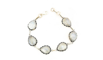 pulseira gotas pedra da lua natural prata