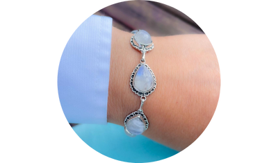 pulseira gotas pedra da lua natural prata 925