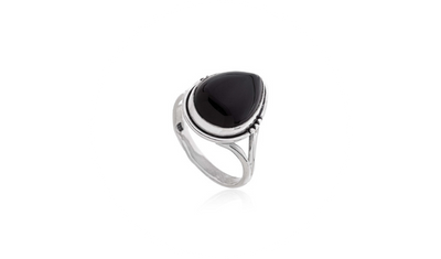 anel gota pedra natural onix prata de bali 925
