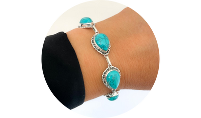 pulseira gotas pedra turquesa prata