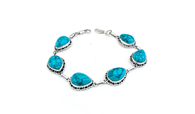 pulseira gotas pedra turquesa prata 925