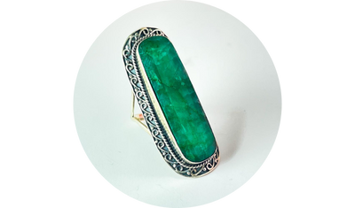anel retangular esmeralda indiana prata 925