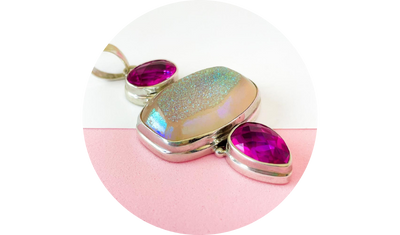 pingente drusa com rodolita natural prata