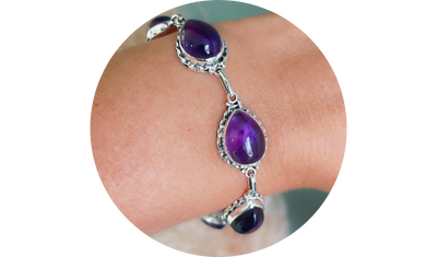 pulseira gotas pedra ametista prata de bali