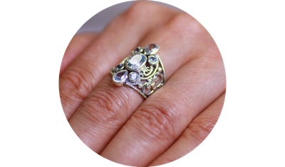 anel indiano azul prata