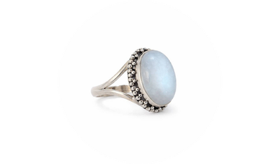 anel oval natural pedra da lua prata de bali 925