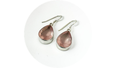 brinco gota facetada quartzo rosa prata 925