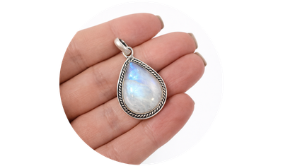 pingente gota pedra natural pedra da lua prata