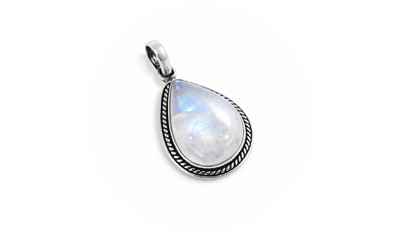 pingente gota pedra natural pedra da lua prata 925